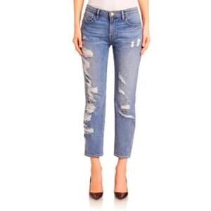 Frame Denim Women's Straight Leg Distressed Blue Jeans